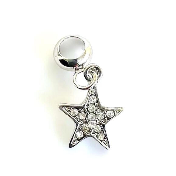 Silver Star Rhinestone Paved Charm - Picture 1 of 3